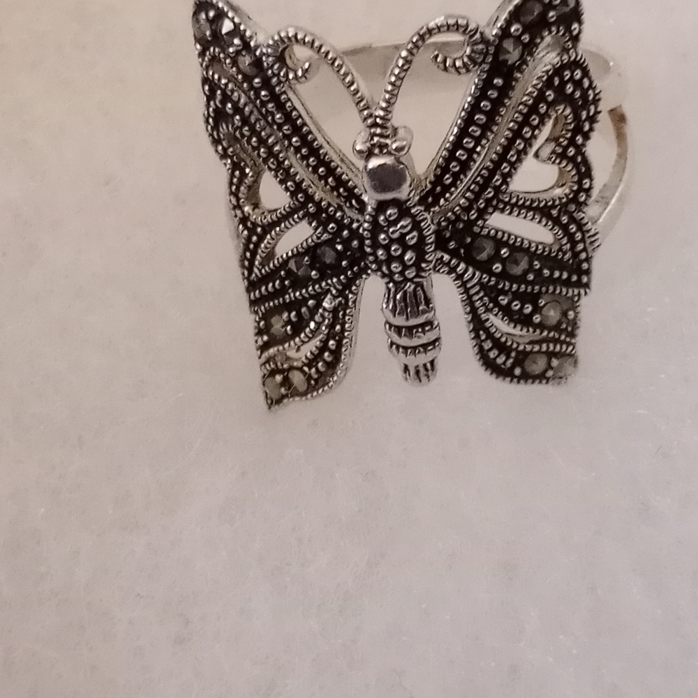 SS MARCASITE BUTTERFLY RING SIZE 8 - Picture 3 of 4